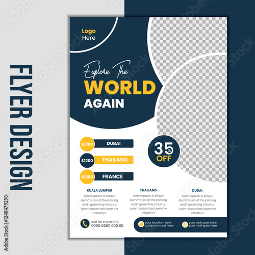 Business flyer design and brochure cover page template for travel agency