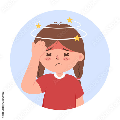 A vector illustration showing symptoms of headache and dizziness. (Girl)