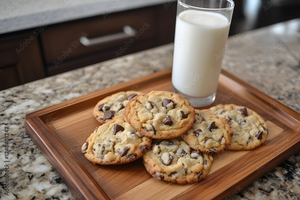 Chocolate chip cookies with a glass of milk on table. Chocolate chip cookies with a glass of milk on table.