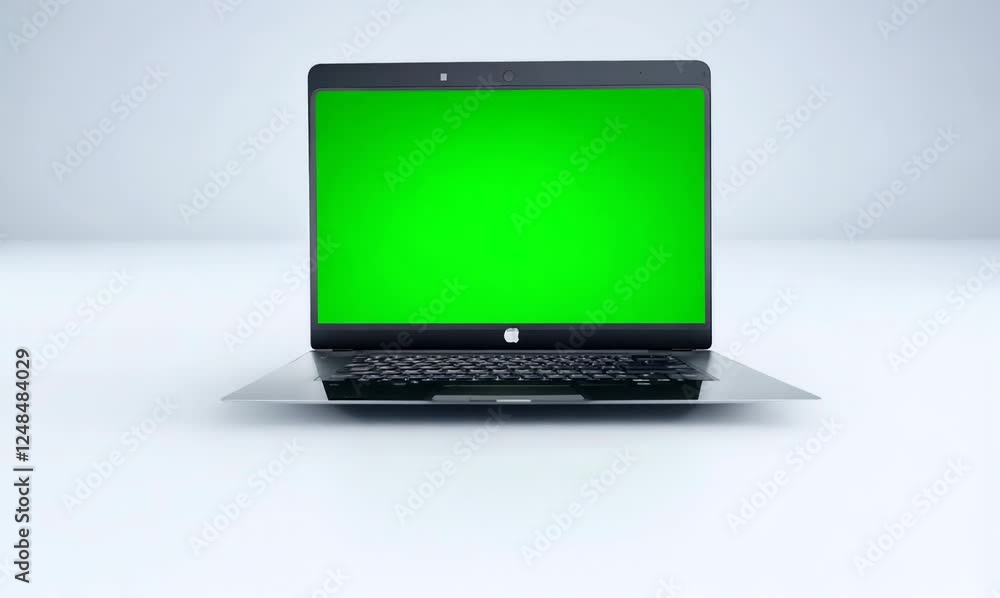 dynamic animation of laptop opening with green screen on white in 4K ...