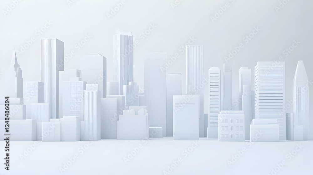 Minimalist white city skyline; urban background; architecture design Minimalist white city skyline; urban background; architecture design
