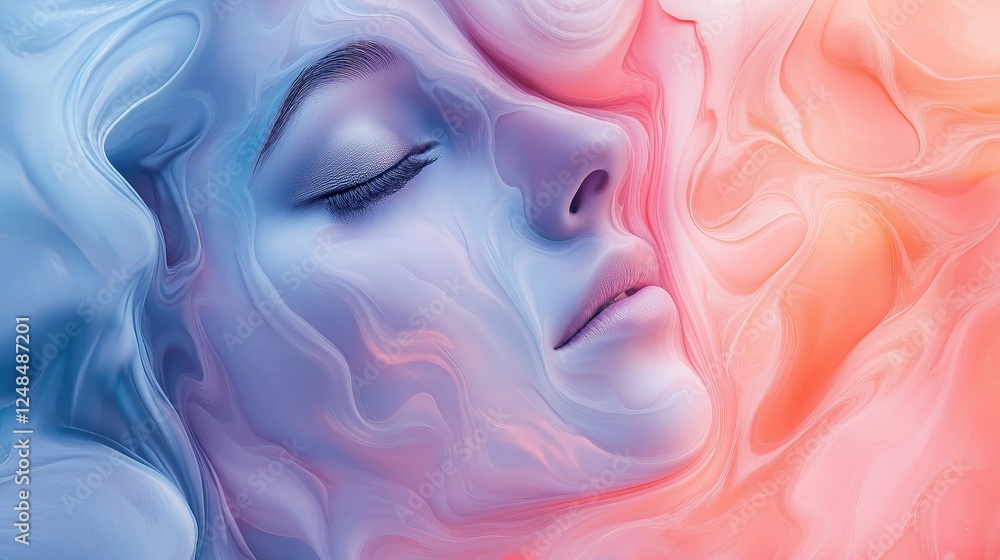 Modern abstract portrait with fragmented faces dissolving into flowing organic shapes, a fusion of surrealism and fluid design Modern abstract portrait with fragmented faces dissolving into flowing organic shapes, a fusion of surrealism and fluid design