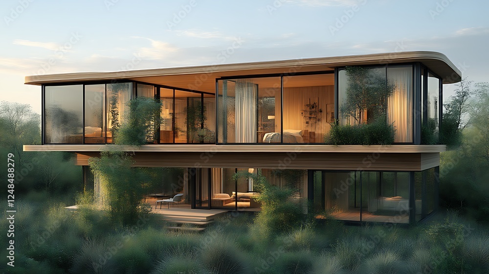 Modern Two Story Glass House nestled in Greenery Modern Two Story Glass House nestled in Greenery