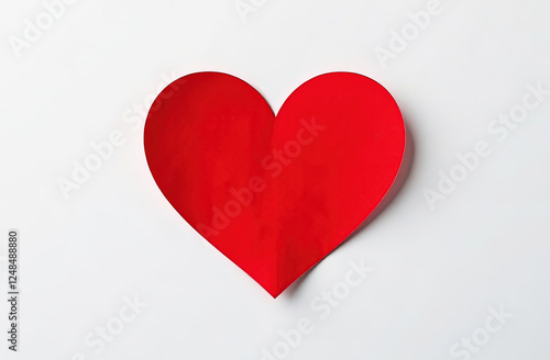 Red paper heart-shaped sticker isolated on a white background, close up. Valentine's day, romantic and love theme. Hearts template for decoration, postcard, poster, card