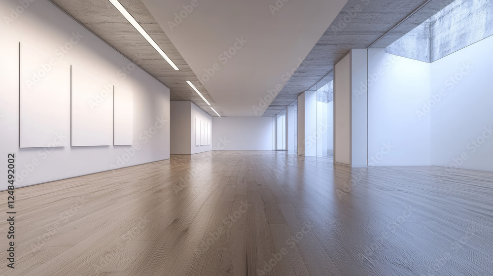 Obraz premium Empty white wall and wooden floor copy space background 3d render illustration