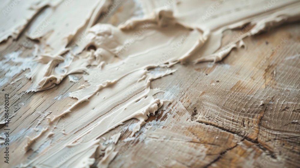 A detailed shot of wood putty on a wooden surface, carefully used for repairing imperfections and ensuring a flawless finish. A detailed shot of wood putty on a wooden surface, carefully used for repairing imperfections and ensuring a flawless finish.