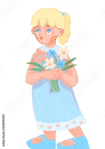 illustration. cute girl with flowers
