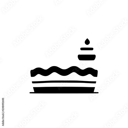 Minimalist Black and White Icon of a Water Basin with a Dripping Drop