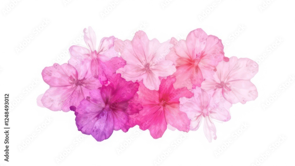 Obraz premium pastel pink and violet colors flowers, white background,