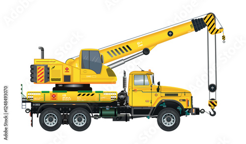 Crane truck vehicle towing hook heavy cargo car 3D vector illustration