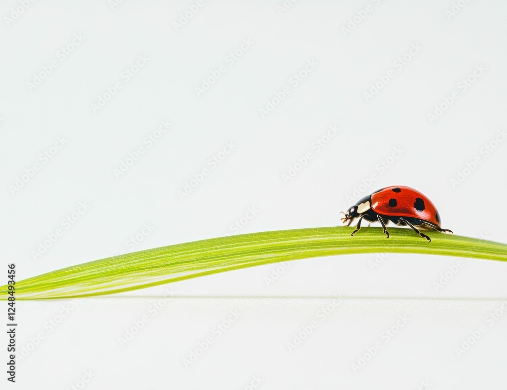 Ladybug on Green Blade of Grass Isolated on White Ladybug on Green Blade of Grass Isolated on White