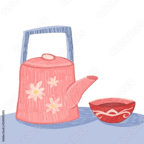 illustration of a teapot and tea cup.