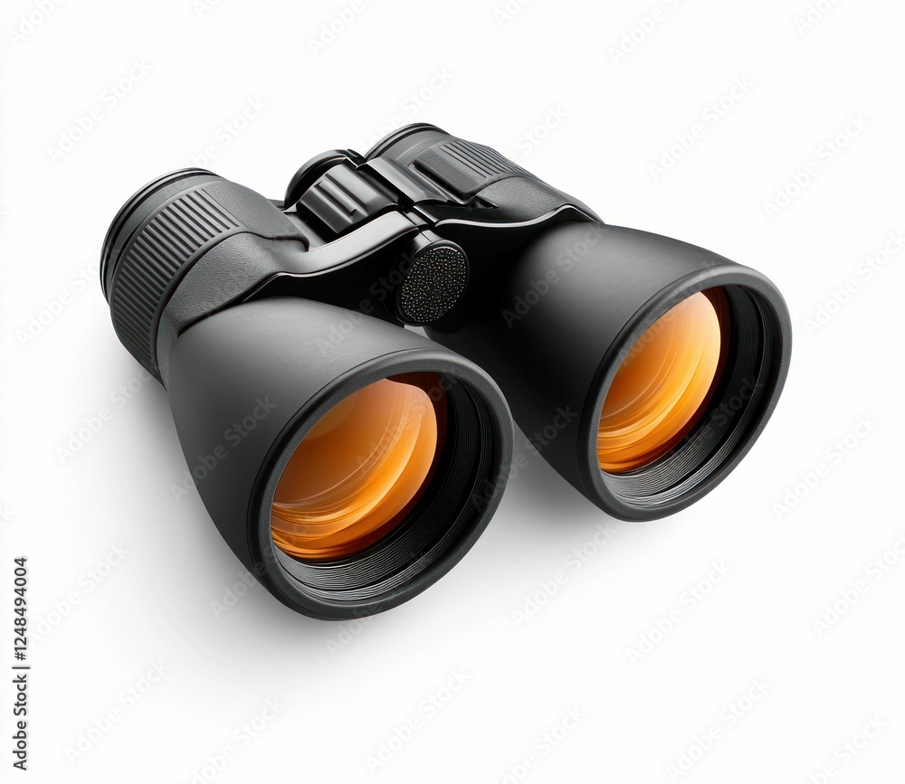 Black Binoculars with Orange Lens Isolated on White Black Binoculars with Orange Lens Isolated on White