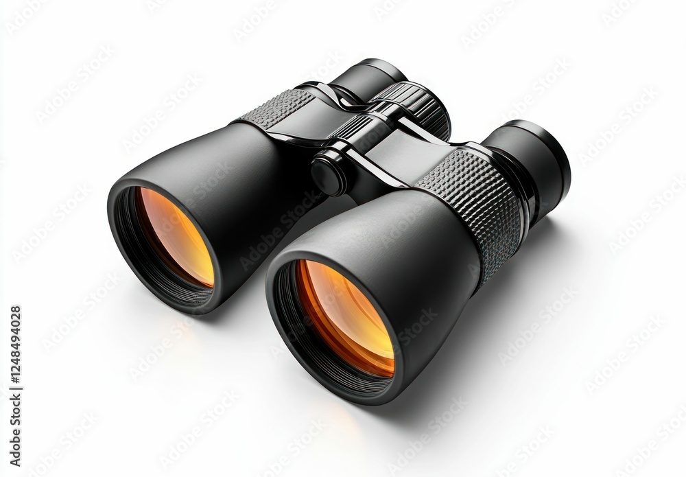 Black Binoculars with Orange Lens Isolated on White Black Binoculars with Orange Lens Isolated on White