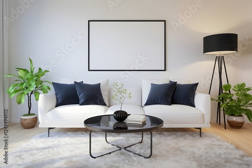 Contemporary Living Room with Blue Accents and Abstract Art in a Chic and Cozy Interior Design








