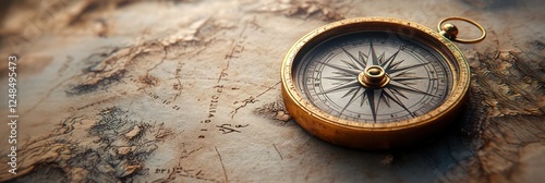 Antique Compass on Vintage Map: A Journey of Exploration and Discovery