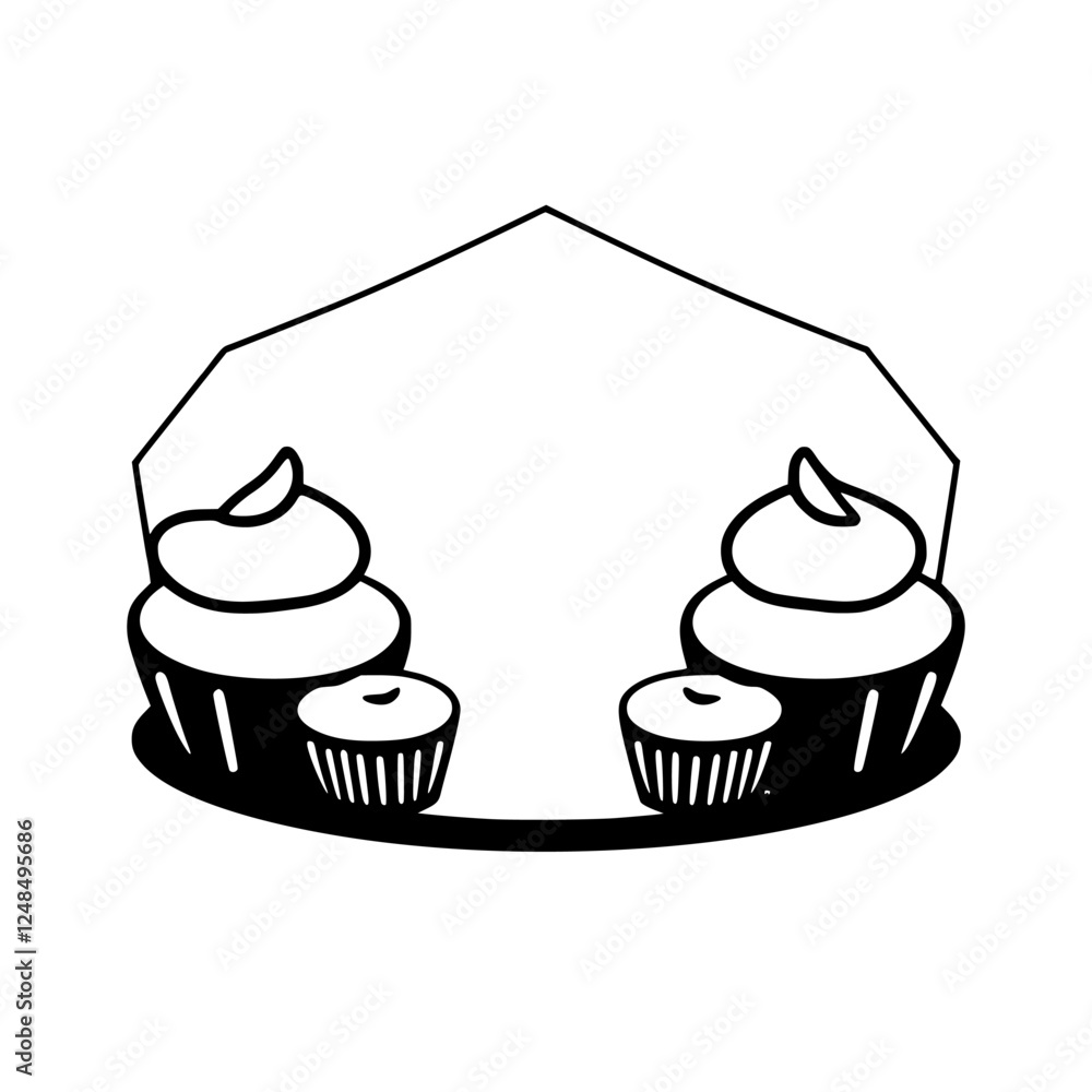 Cupcake scene with cupcakes and a line around a scene. Cupcake scene with cupcakes and a line around a scene.