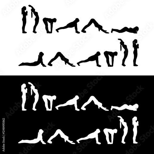 Step by step, yoga surya namaskar