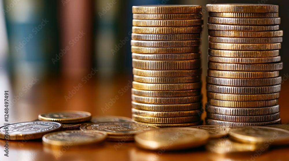 Stacks of Coins: A Symbol of Financial Growth and Wealth, Representing Business Success and Economic Prosperity Stacks of Coins: A Symbol of Financial Growth and Wealth, Representing Business Success and Economic Prosperity