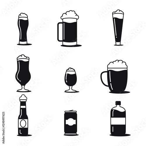 Black and white beer icons