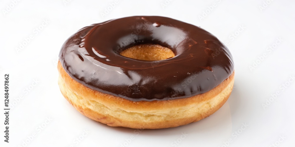 A single, delicious chocolate-glazed donut on a white background, showcasing its rich, decadent icing and golden-brown cake A single, delicious chocolate-glazed donut on a white background, showcasing its rich, decadent icing and golden-brown cake