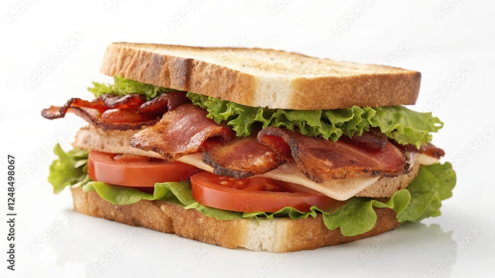 A delicious toasted sandwich layered with crispy bacon, crisp lettuce, ripe tomato slices, and melted cheese A delicious toasted sandwich layered with crispy bacon, crisp lettuce, ripe tomato slices, and melted cheese