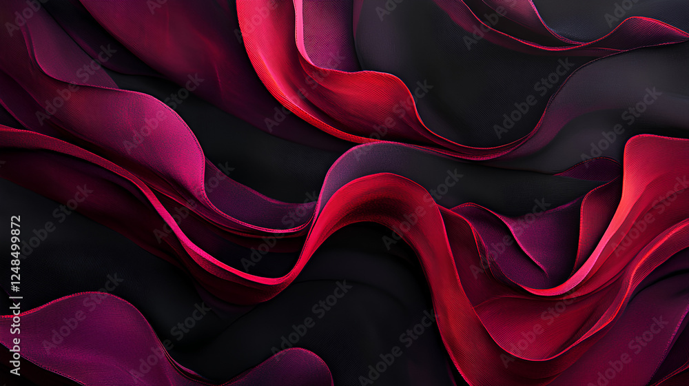 Obraz premium Black dark deep red burgundy cherry maroon crimson abstract background. Silk satin velvet fabric. Elegant luxury rich. Curtain drapery fold line wave flow