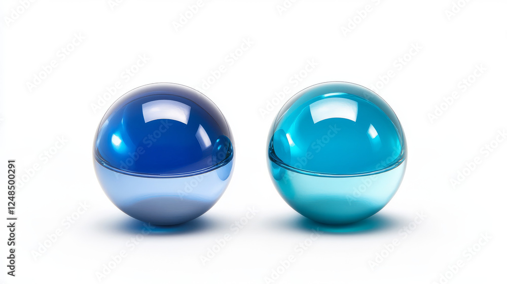 Abstract cyan blue spheres sliced in half with glossy surface, on white matte background 3d illustration render Abstract cyan blue spheres sliced in half with glossy surface, on white matte background 3d illustration render
