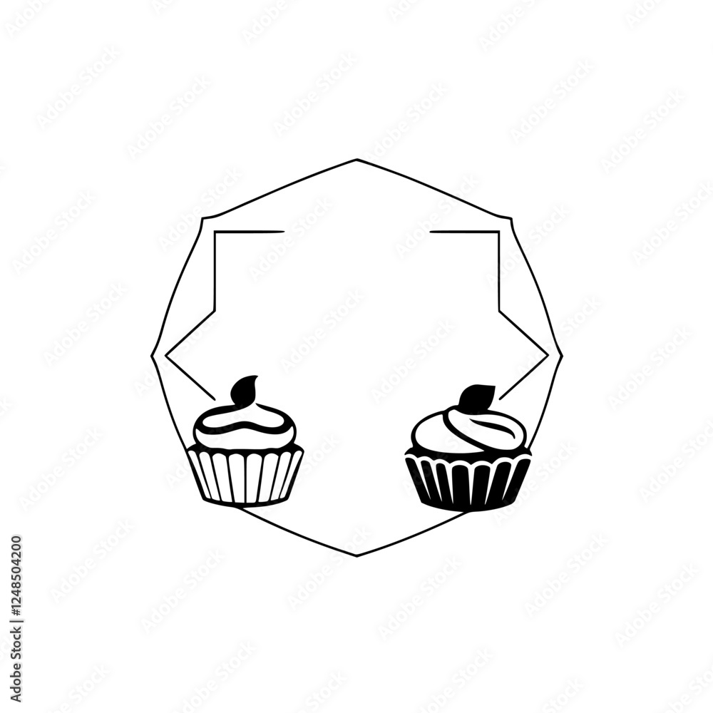 Two Cupcakes in a Black and White Geometric Frame. Two Cupcakes in a Black and White Geometric Frame.