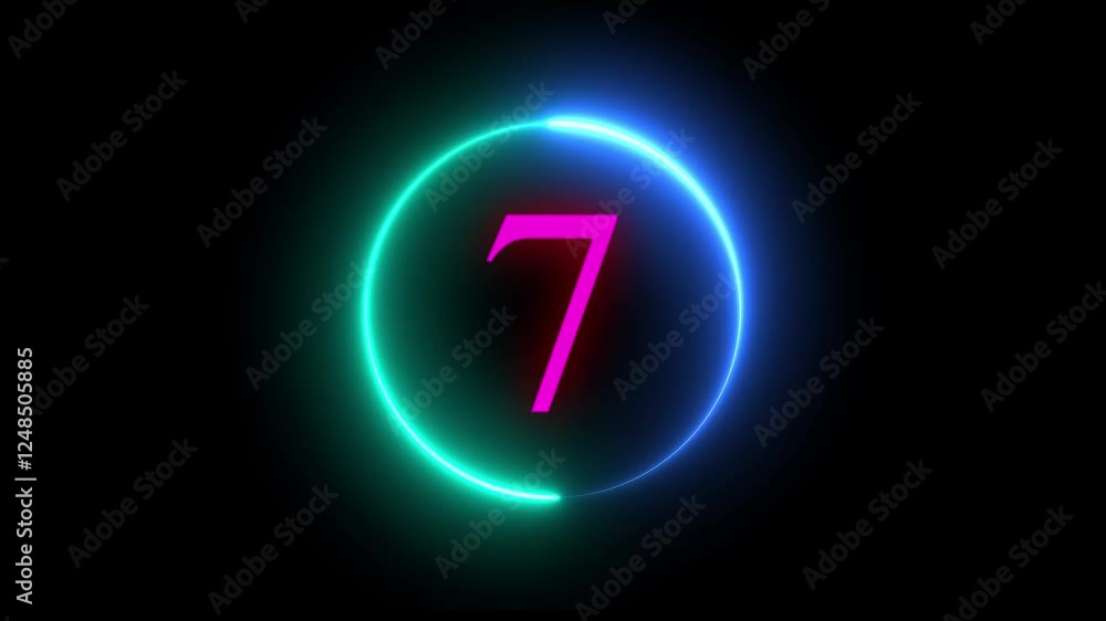 Digital countdown timer number 0 to 12 second with circular two tones of neon color light Top countdown animation text , neon light numbers from 0 to 12, countdown animation on black background Digital countdown timer number 0 to 12 second with circular two tones of neon color light Top countdown animation text , neon light numbers from 0 to 12, countdown animation on black background