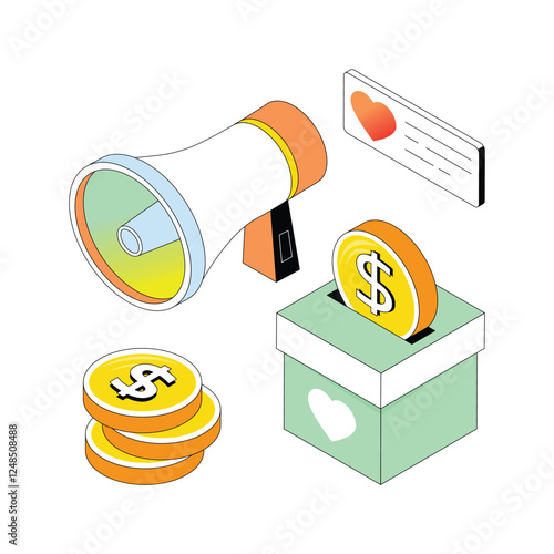 Donation Campaign vector Gradient isometric Style illustration. Eps 10 File