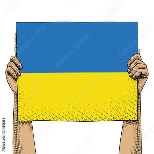 Hand Raises a Sign That Show Ukraine Flag