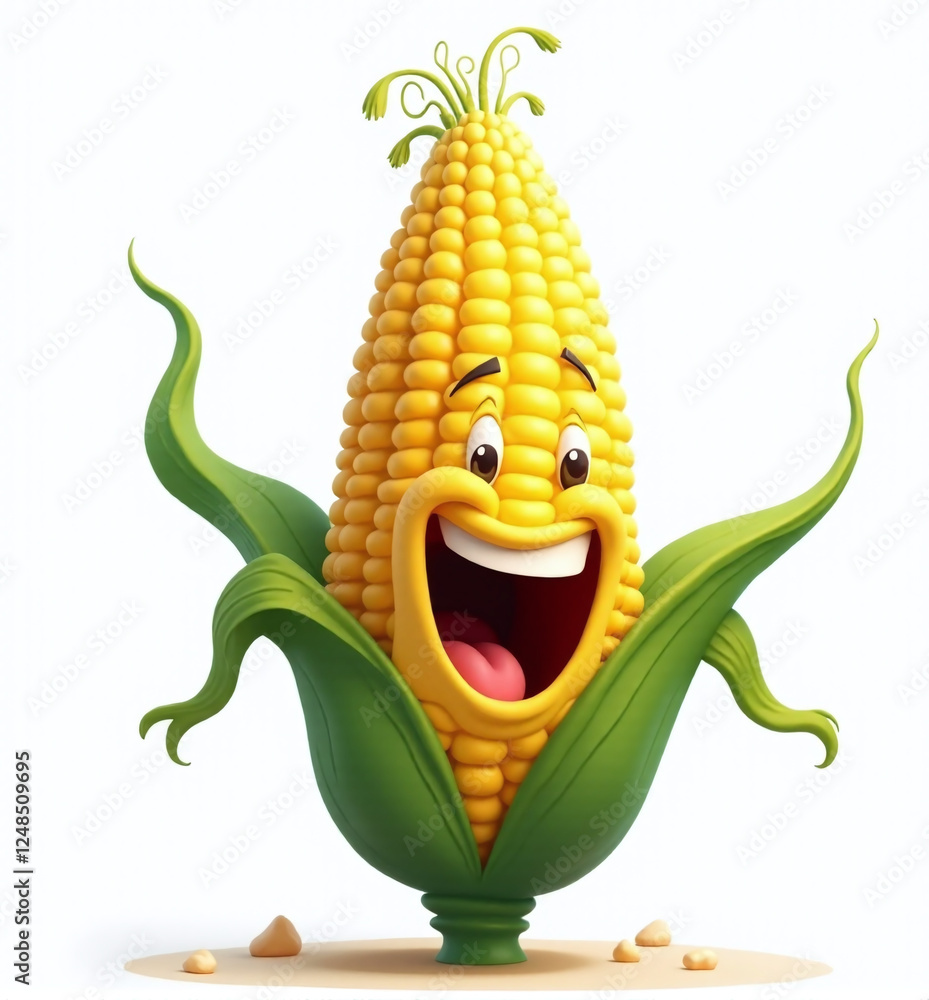 Fototapeta premium Corn Character, Cute 2D Kids Illustration on White Background