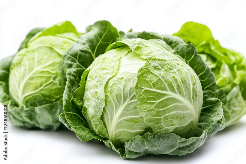 Fresh cabbages, close-up, white background, healthy food Fresh cabbages, close-up, white background, healthy food