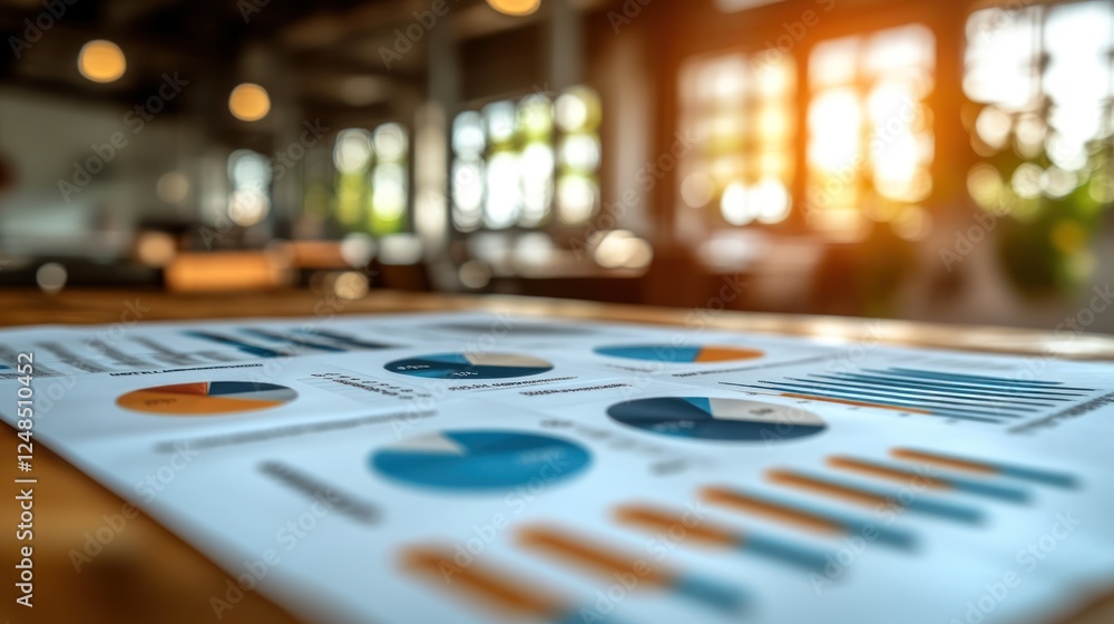 Obraz premium Office charts data analysis sunlit background