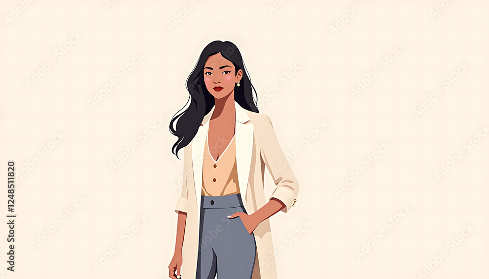 Confident woman posing in stylish outfit against neutral background Confident woman posing in stylish outfit against neutral background
