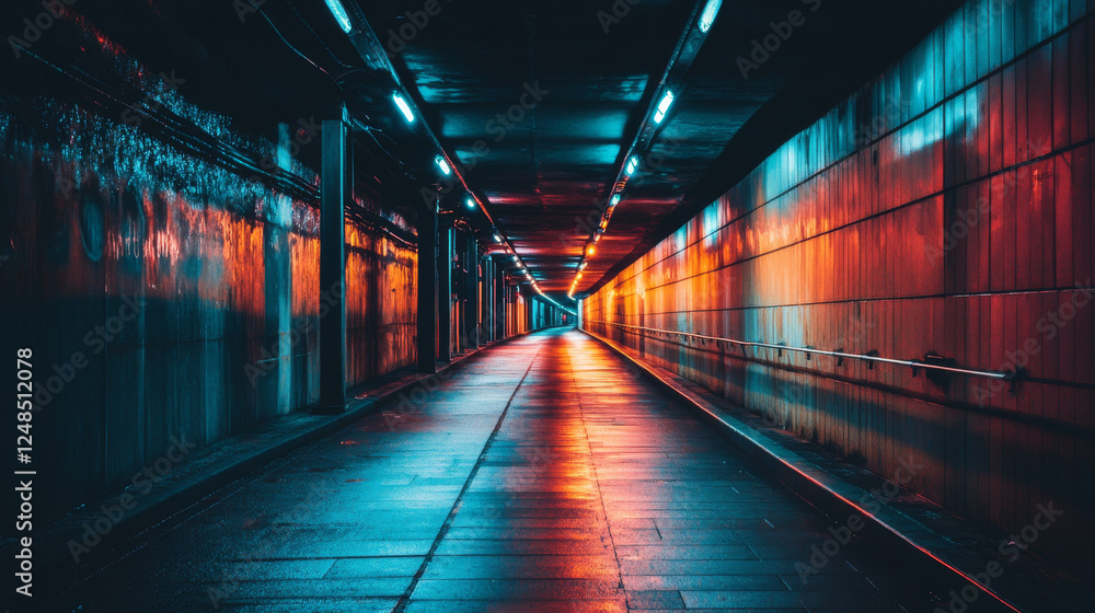 dark road highway underground tunnel with lights 3d render illustration. 3D Illustration dark road highway underground tunnel with lights 3d render illustration. 3D Illustration