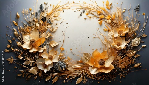 A magical floral wreath infused with sparkling gold accents.. photo