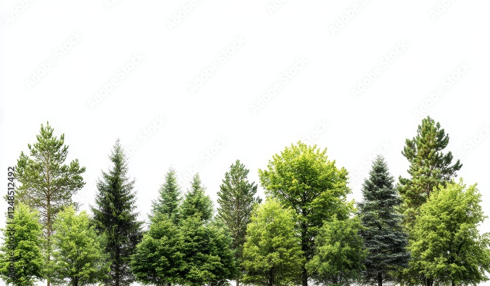 Isolated Forest Line Against White Background Isolated Forest Line Against White Background