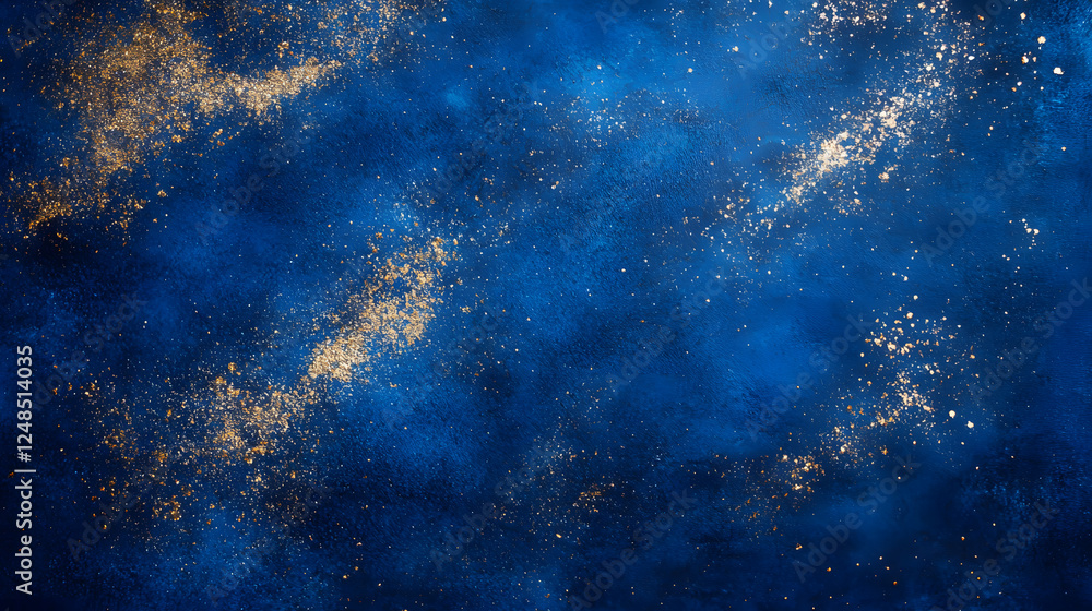 Obraz premium A mysterious deep blue landscape with stars and glowing particles scattered across the surface.
