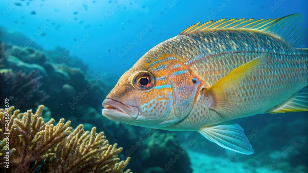 Vibrant fish swimming near coral reef Vibrant fish swimming near coral reef