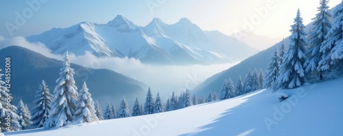 Wallpaper Mural Mountain terrain with snow-covered trees and a misty atmosphere, landscape, snow Torontodigital.ca