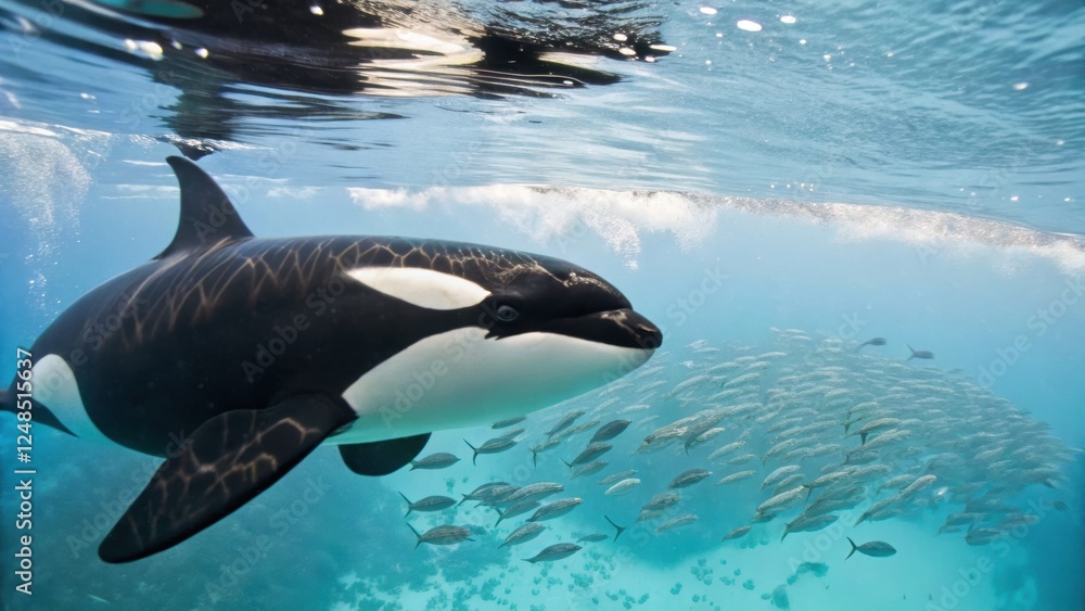 Obraz premium Orca swimming in clear ocean waters