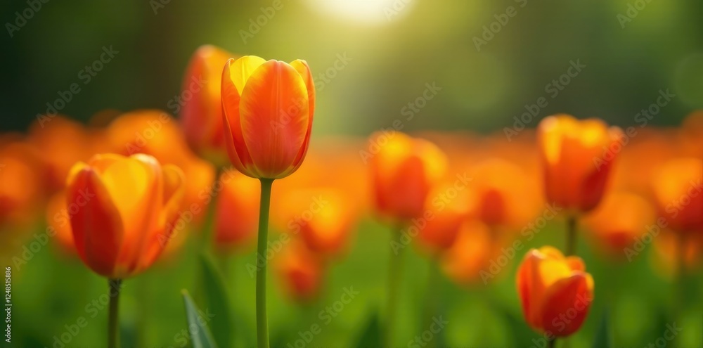 Orange tulip flower in a field of green grass, bloom, tulips Orange tulip flower in a field of green grass, bloom, tulips
