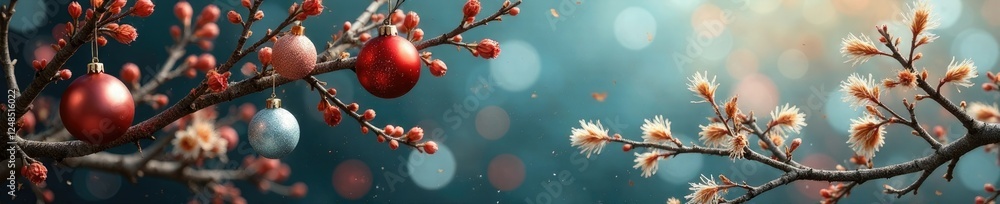 Obraz premium Ornamented branches of frosted glass and twigs, earthy tones, branch decor, dried flowers