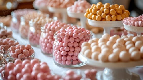 Pastel candy buffet wedding reception photo