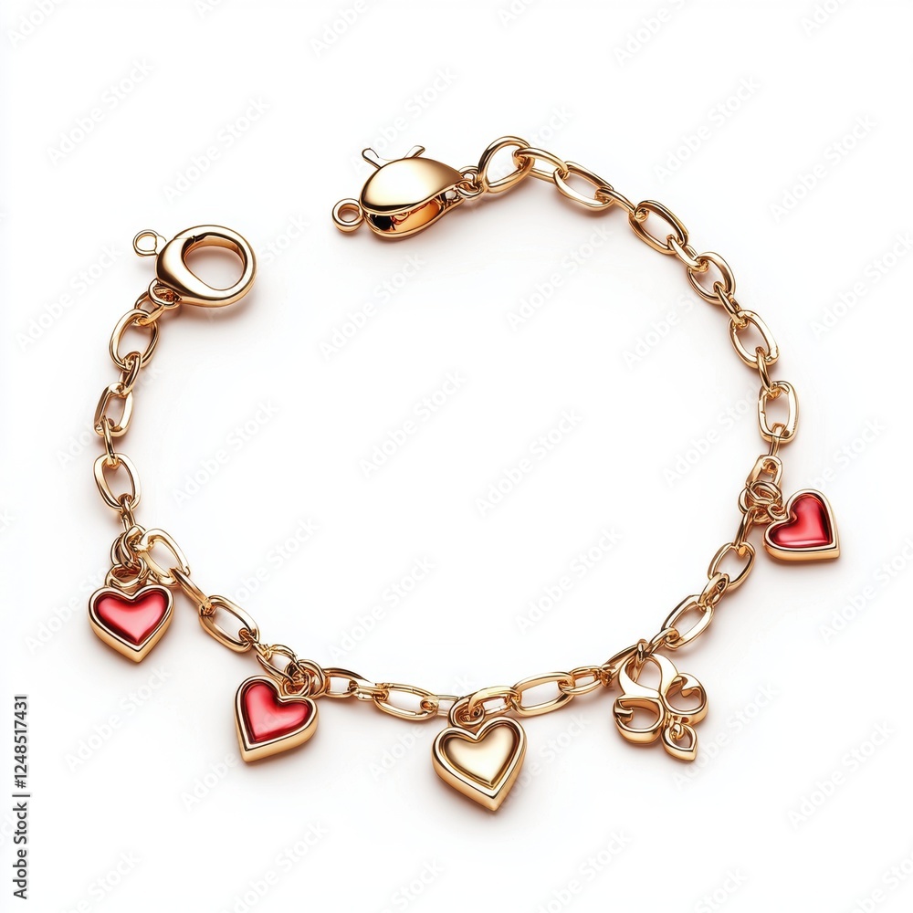 delicate charm bracelet with tiny love symbols, isolated on white for Saint Valentines Day and 8 March International Womens Day delicate charm bracelet with tiny love symbols, isolated on white for Saint Valentines Day and 8 March International Womens Day
