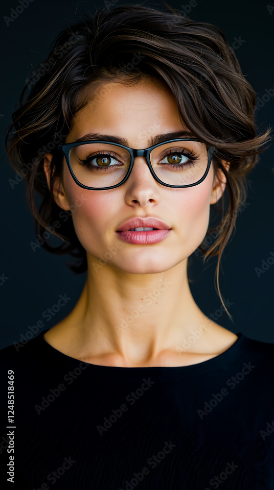 Fototapeta premium A woman wearing a black top and glasses