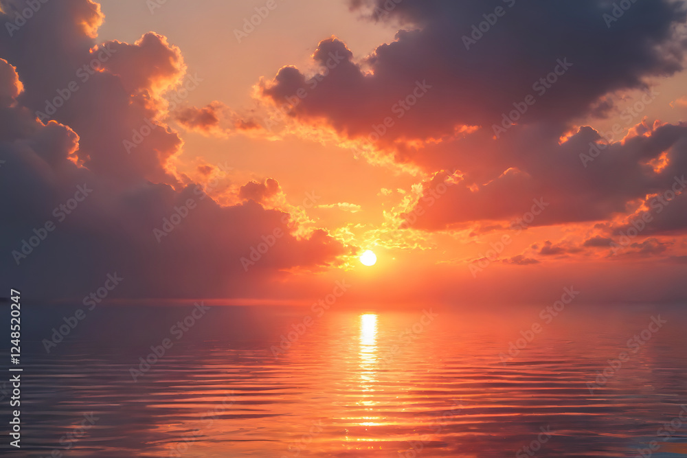 Obraz premium Dramatic cloudscape at dusk, featuring fluffy, cotton-candy clouds against a deep blue sky.