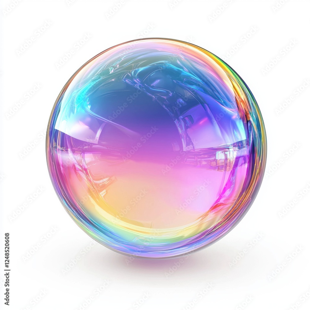 Floating soap bubble with rainbow reflections, isolated on white background Floating soap bubble with rainbow reflections, isolated on white background